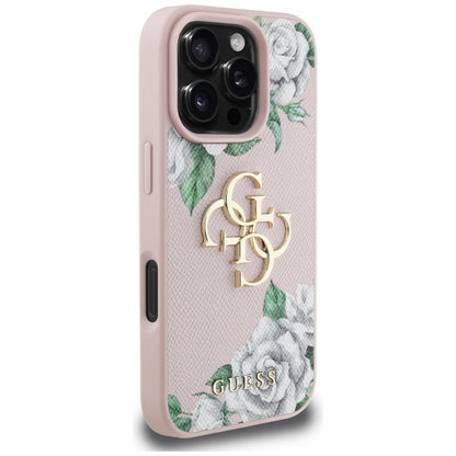 Etui til Apple iPhone 16 Pro, Guess, 4G Grained Roses Big Logo, Pink