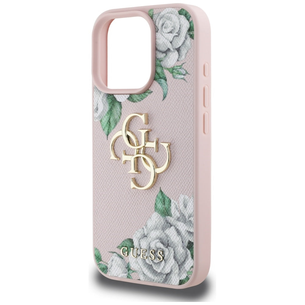 Etui til Apple iPhone 16 Pro, Guess, 4G Grained Roses Big Logo, Pink