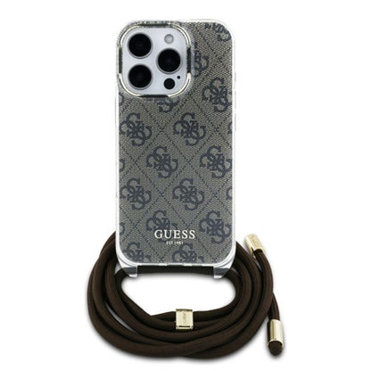 Etui til Apple iPhone 16 Pro, Guess, Crossbody Cord 4G Print, Brun