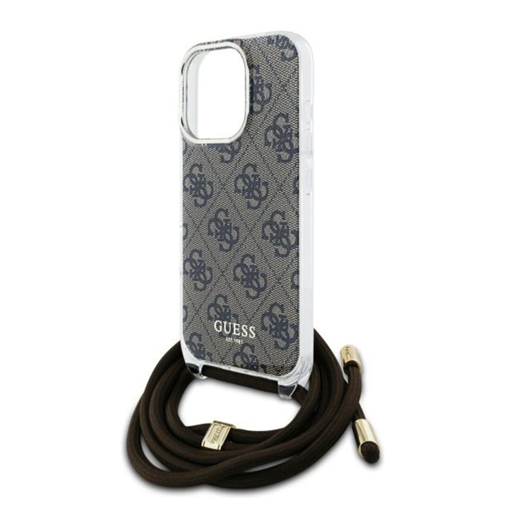 Etui til Apple iPhone 16 Pro, Guess, Crossbody Cord 4G Print, Brun