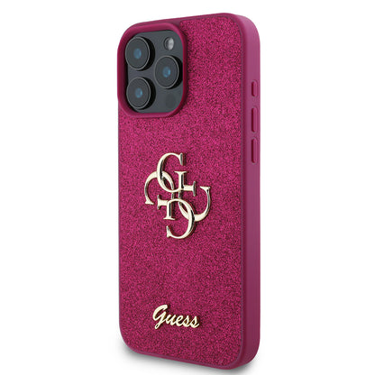 Etui til Apple iPhone 16 Pro, Guess, Glitter Big 4G Script, Magenta