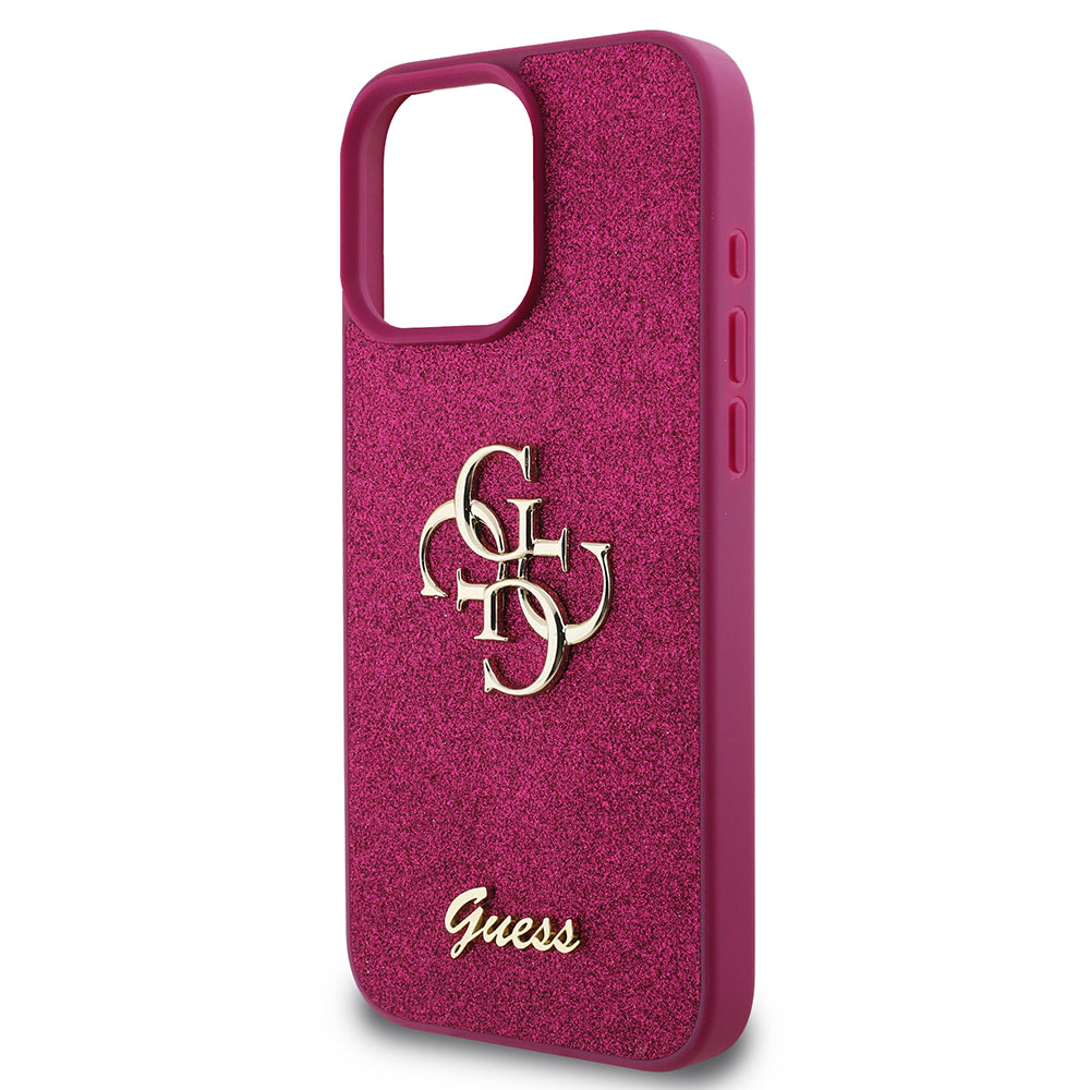 Etui til Apple iPhone 16 Pro, Guess, Glitter Big 4G Script, Magenta