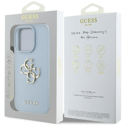 Etui til Apple iPhone 16 Pro, Guess, Grained Big 4G Logo Small Classic Logo, Blå