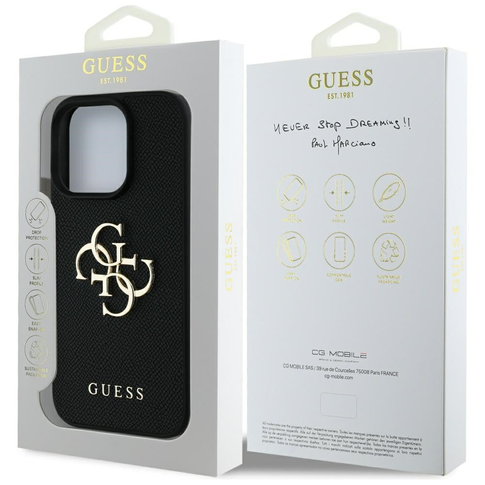 Etui til Apple iPhone 16 Pro, Guess, Grained Big 4G Logo Small Classic Logo, Sort