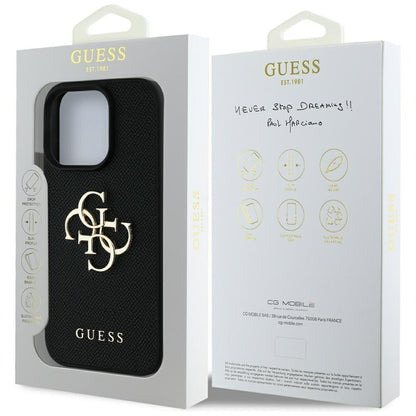 Etui til Apple iPhone 16 Pro, Guess, Grained Big 4G Logo Small Classic Logo, Sort