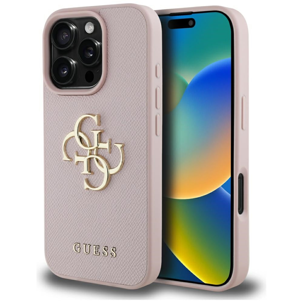 Etui til Apple iPhone 16 Pro, Guess, Grained Big 4G Logo Small Classic Logo, Pink