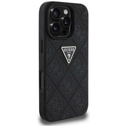 Etui til Apple iPhone 16 Pro, Guess, Hot Stamp 4G Pattern Triangle Logo, Sort