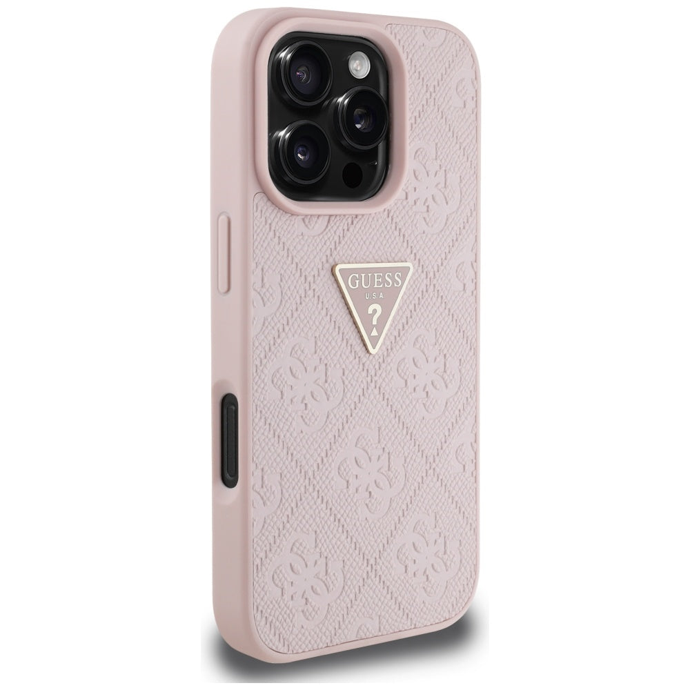 Case for Apple iPhone 16 Pro, Guess, Hot Stamp 4G Pattern Triangle Logo, Pink