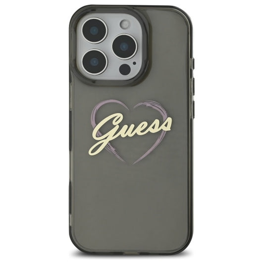 Etui til Apple iPhone 16 Pro, Guess, IML Heart, Sort