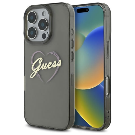 Etui til Apple iPhone 16 Pro, Guess, IML Heart, Sort