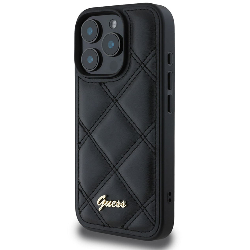 Etui til Apple iPhone 16 Pro, Guess, Quilted Metal Logo, Sort
