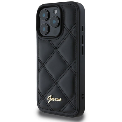 Etui til Apple iPhone 16 Pro, Guess, Quilted Metal Logo, Sort