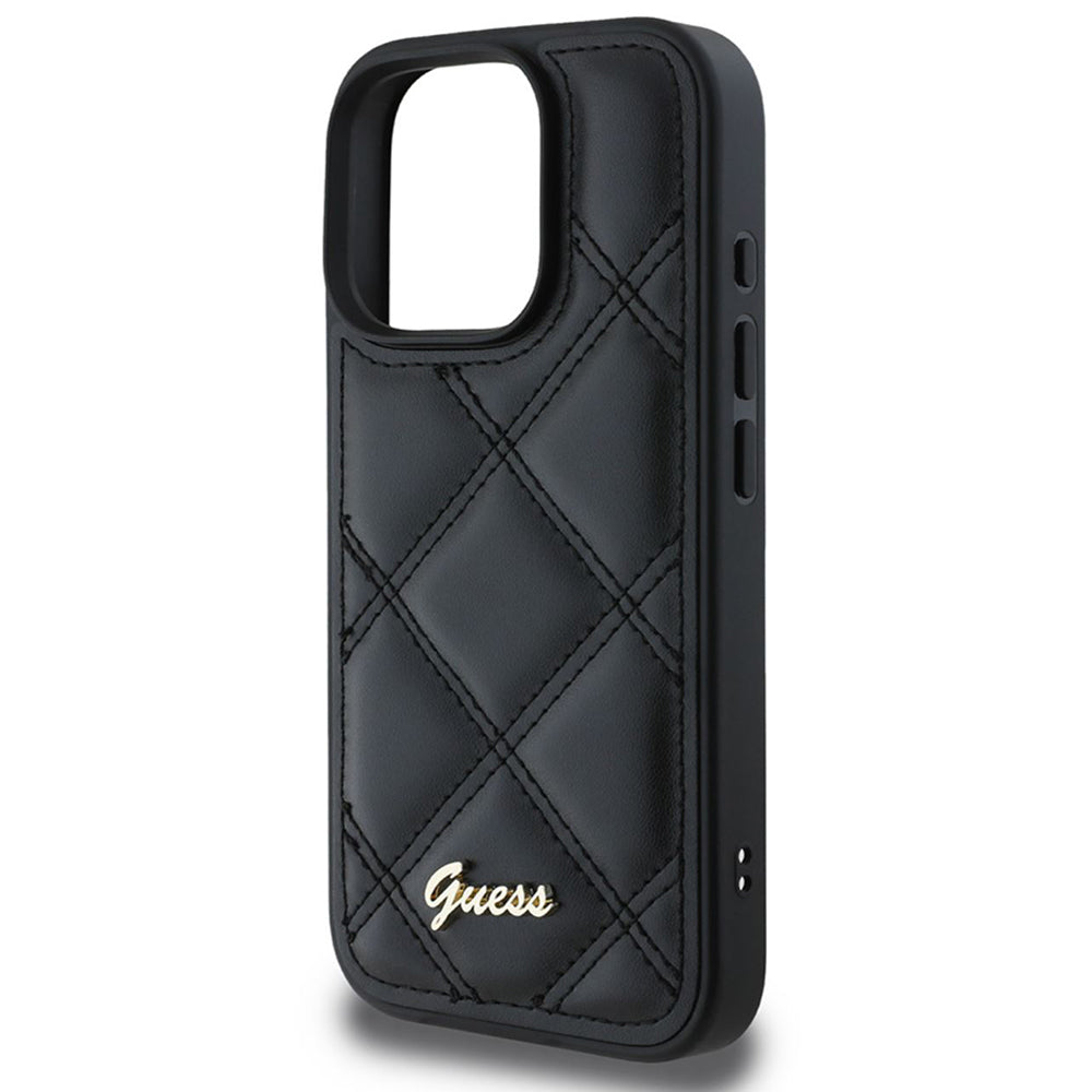 Etui til Apple iPhone 16 Pro, Guess, Quilted Metal Logo, Sort