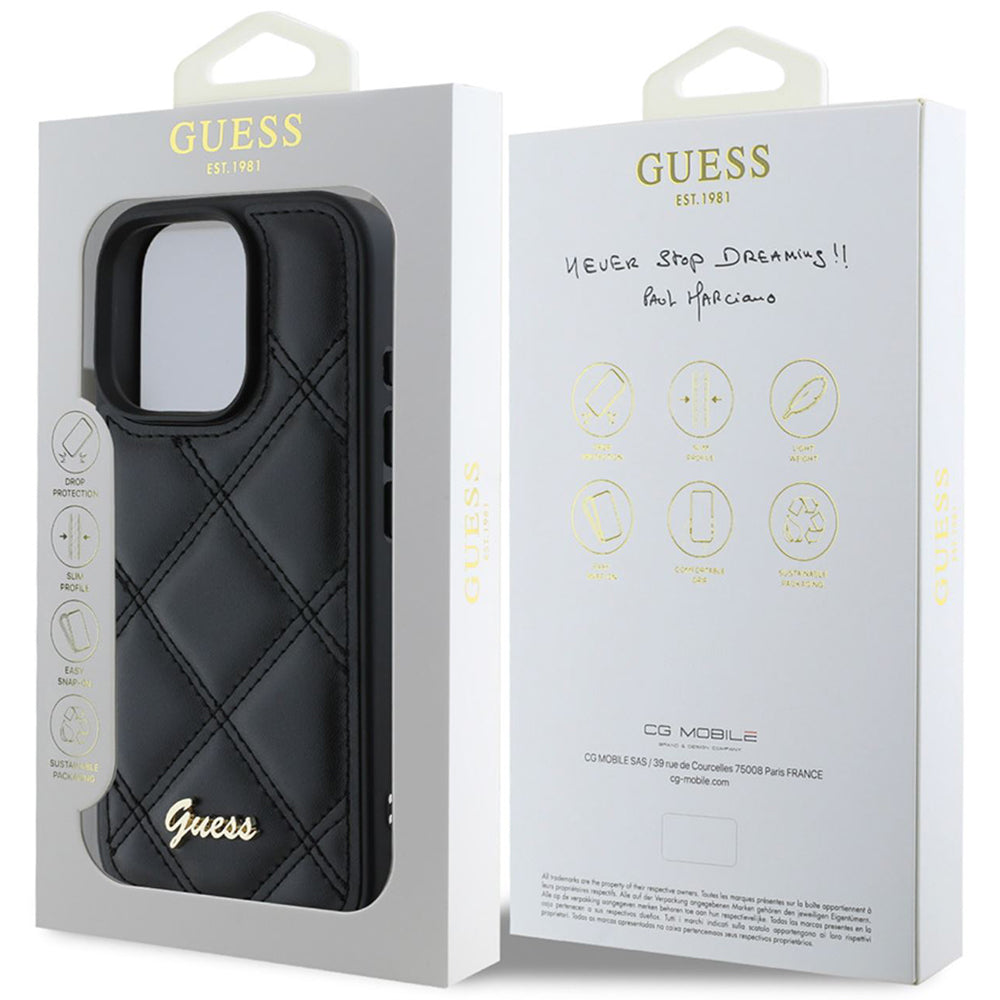 Etui til Apple iPhone 16 Pro, Guess, Quilted Metal Logo, Sort