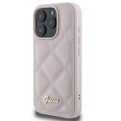Etui til Apple iPhone 16 Pro, Guess, Quilted Metal Logo, Pink