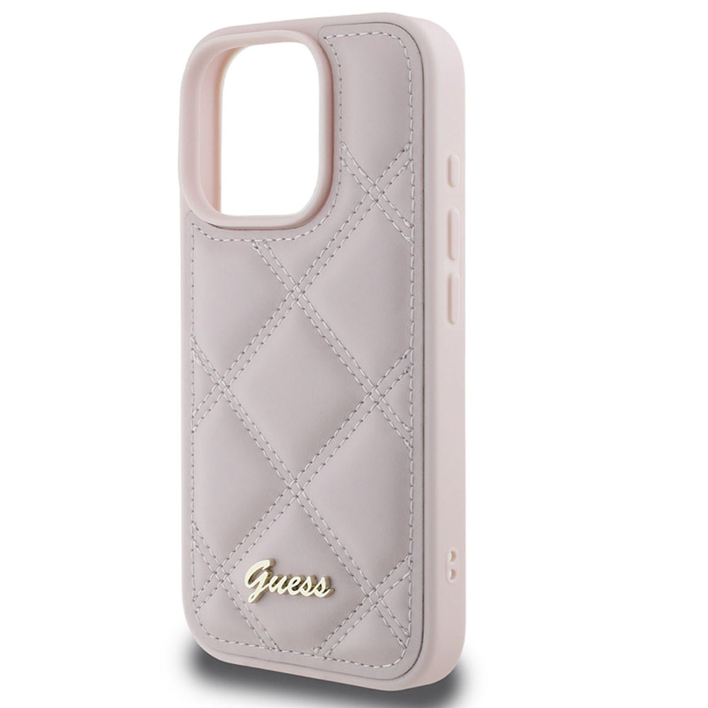 Etui til Apple iPhone 16 Pro, Guess, Quilted Metal Logo, Pink