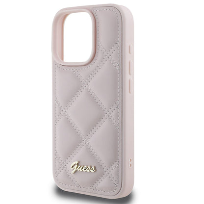 Etui til Apple iPhone 16 Pro, Guess, Quilted Metal Logo, Pink