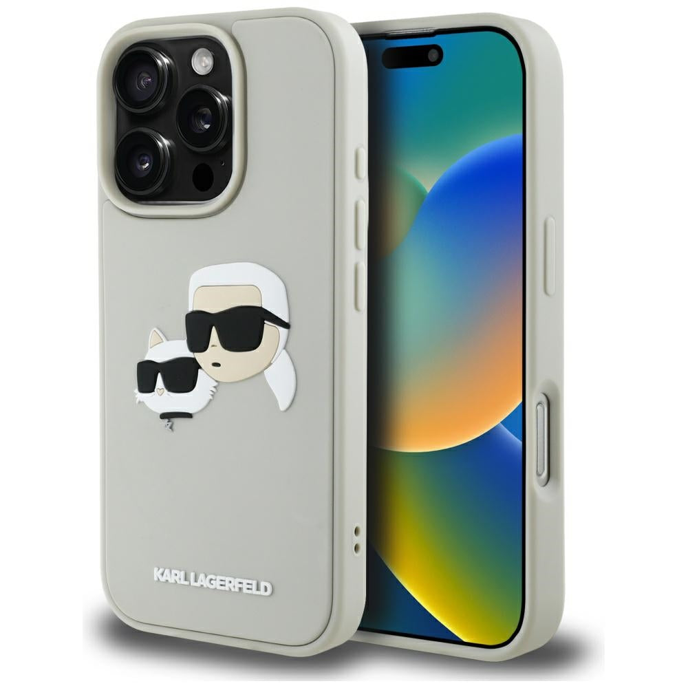 Etui til Apple iPhone 16 Pro, Karl Lagerfeld, 3D Rubber Karl & Choupette, Beige