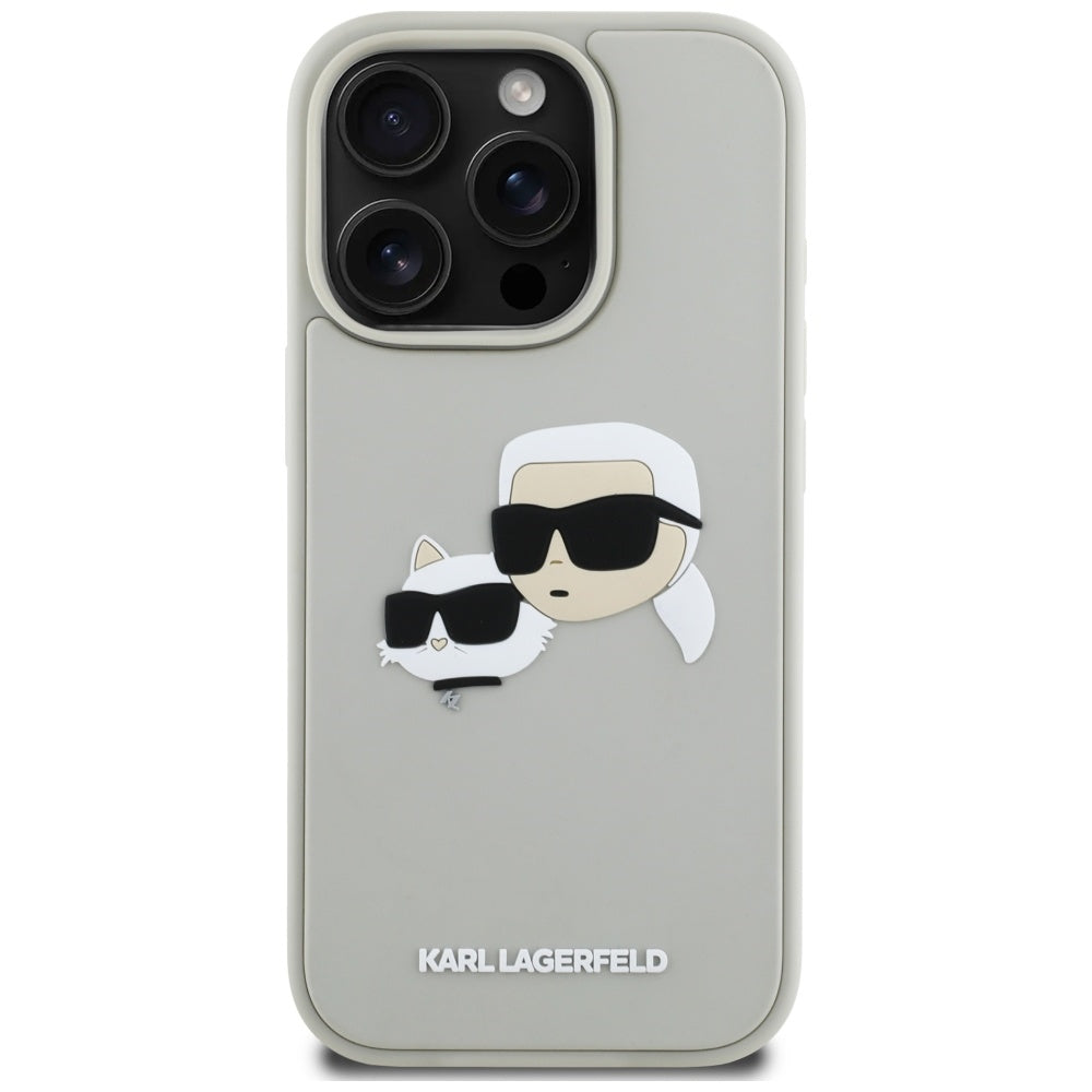 Etui til Apple iPhone 16 Pro, Karl Lagerfeld, 3D Rubber Karl & Choupette, Beige