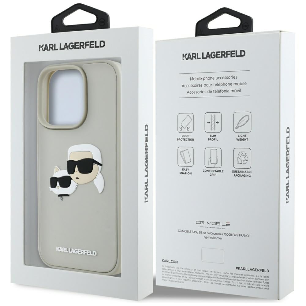 Etui til Apple iPhone 16 Pro, Karl Lagerfeld, 3D Rubber Karl & Choupette, Beige