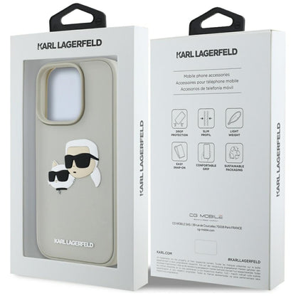 Etui til Apple iPhone 16 Pro, Karl Lagerfeld, 3D Rubber Karl & Choupette, Beige