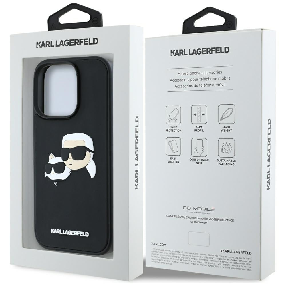 Etui til Apple iPhone 16 Pro, Karl Lagerfeld, 3D Rubber Karl & Choupette, Sort