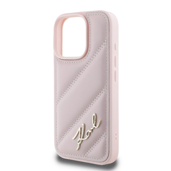 Etui til Apple iPhone 16 Pro, Karl Lagerfeld, Diagonal Quilted Script, Pink