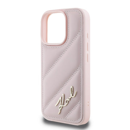 Etui til Apple iPhone 16 Pro, Karl Lagerfeld, Diagonal Quilted Script, Pink