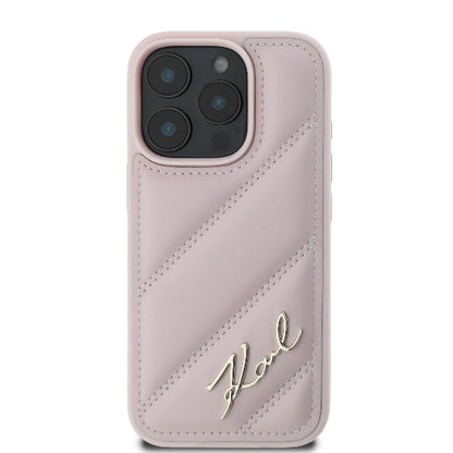 Etui til Apple iPhone 16 Pro, Karl Lagerfeld, Diagonal Quilted Script, Pink