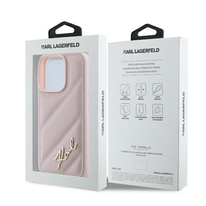Etui til Apple iPhone 16 Pro, Karl Lagerfeld, Diagonal Quilted Script, Pink