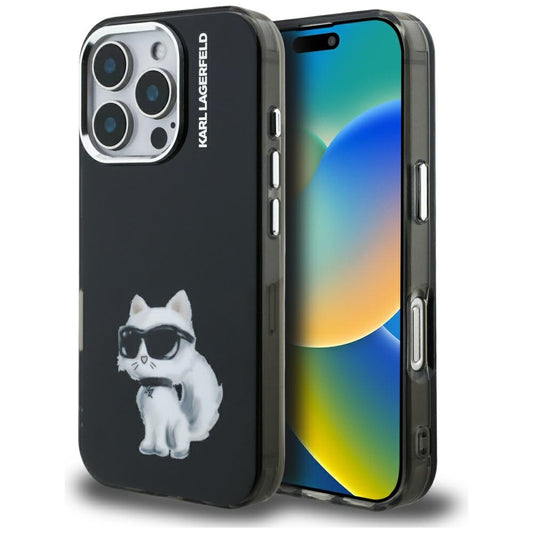 Cover til Apple iPhone 16 Pro, Karl Lagerfeld, IML Aquarelle Logo Choupette, Sort