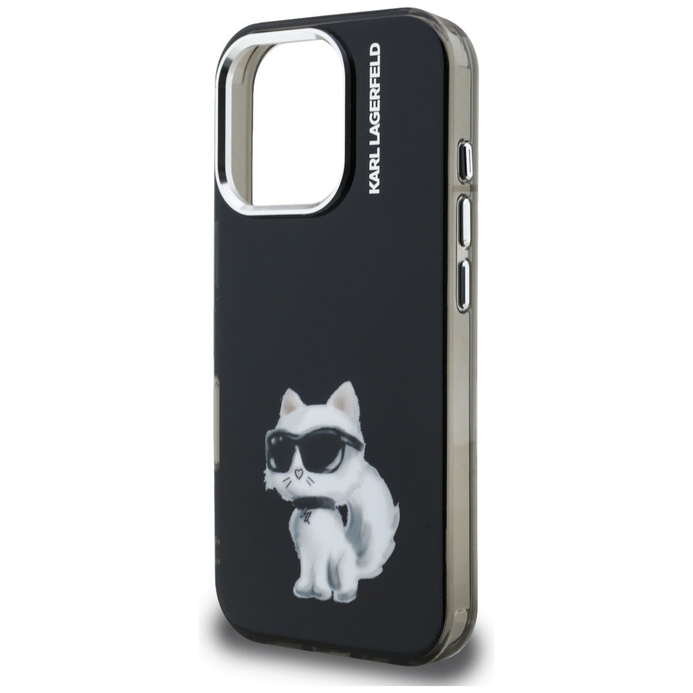 Cover til Apple iPhone 16 Pro, Karl Lagerfeld, IML Aquarelle Logo Choupette, Sort
