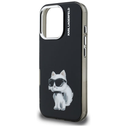 Cover til Apple iPhone 16 Pro, Karl Lagerfeld, IML Aquarelle Logo Choupette, Sort