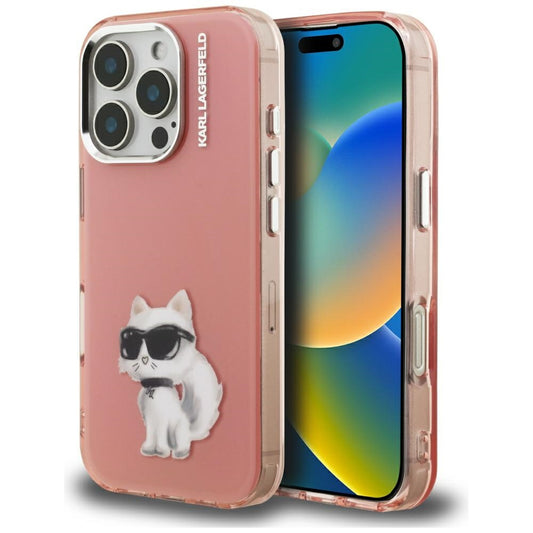 Etui til Apple iPhone 16 Pro, Karl Lagerfeld, IML Aquarelle Logo Choupette, Pink