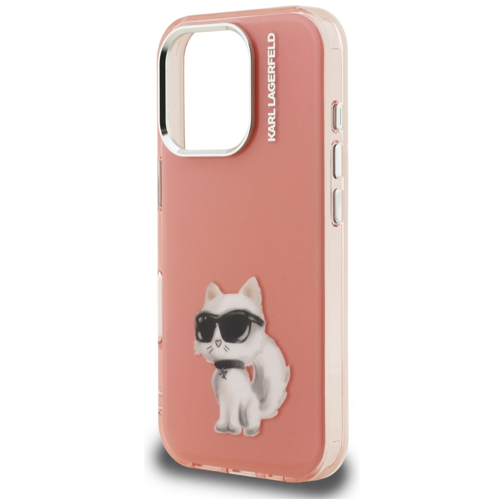 Etui til Apple iPhone 16 Pro, Karl Lagerfeld, IML Aquarelle Logo Choupette, Pink