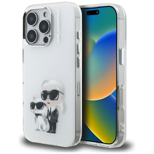 Etui til Apple iPhone 16 Pro, Karl Lagerfeld, IML Aquarelle Logo Karl & Choupette, Hvid