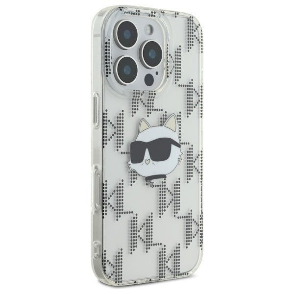 Etui til Apple iPhone 16 Pro, Karl Lagerfeld, IML Luxury Electroplated Choupette's Head, Gennemsigtig
