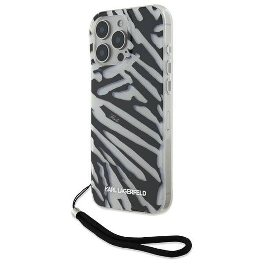 Etui til Apple iPhone 16 Pro, Karl Lagerfeld, IML Luxury Zebra Mønster med Strop, Sort