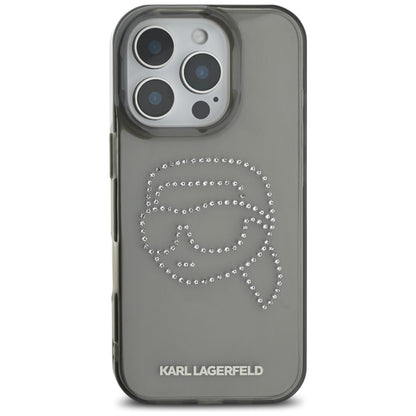 Etui til Apple iPhone 16 Pro, Karl Lagerfeld, IML Rhinestones Karl's Head, Sort
