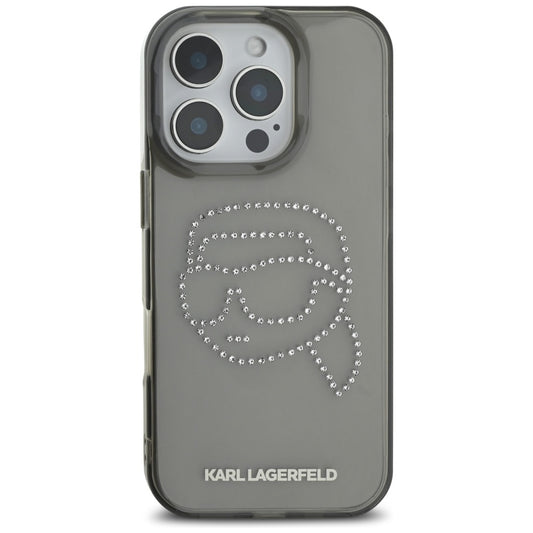 Etui til Apple iPhone 16 Pro, Karl Lagerfeld, IML Rhinestones Karl's Head, Sort
