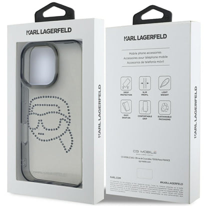 Etui til Apple iPhone 16 Pro, Karl Lagerfeld, IML Rhinestones Karl's Head, Sort