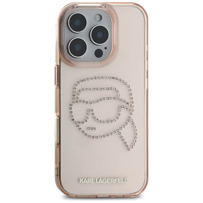 Etui til Apple iPhone 16 Pro, Karl Lagerfeld, IML Rhinestones Karl's Head, Pink