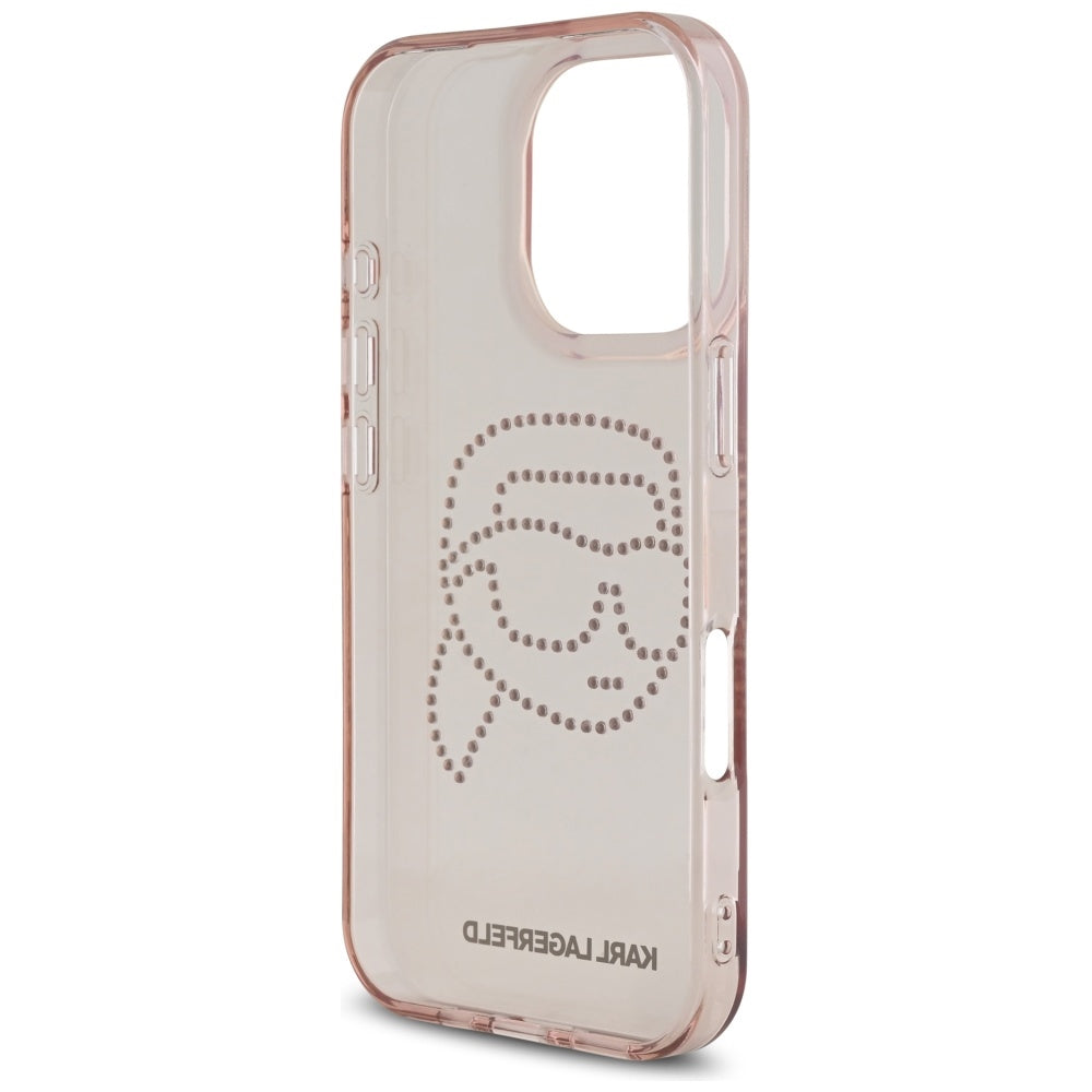 Etui til Apple iPhone 16 Pro, Karl Lagerfeld, IML Rhinestones Karl's Head, Pink