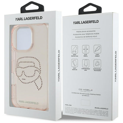 Etui til Apple iPhone 16 Pro, Karl Lagerfeld, IML Rhinestones Karl's Head, Pink