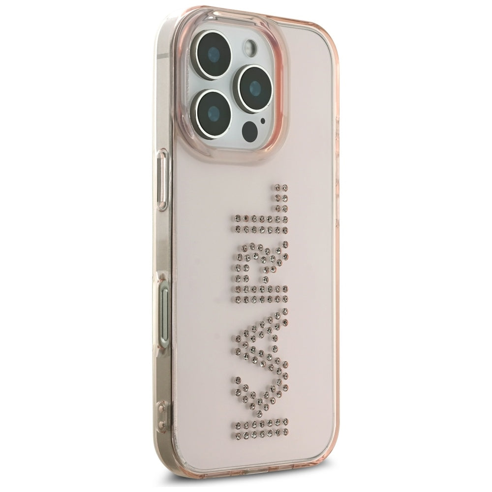 Etui til Apple iPhone 16 Pro, Karl Lagerfeld, IML Rhinestones Pink Logo, Pink