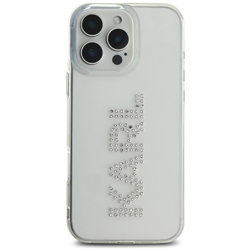 Etui til Apple iPhone 16 Pro, Karl Lagerfeld, IML Rhinestones Transparent Logo, Gennemsigtig