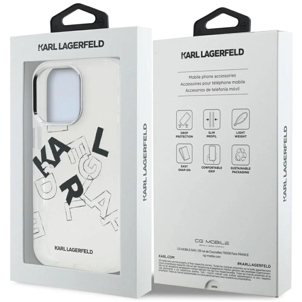 Etui til Apple iPhone 16 Pro, Karl Lagerfeld, IML Sketched Graphic Logo, Gennemsigtig