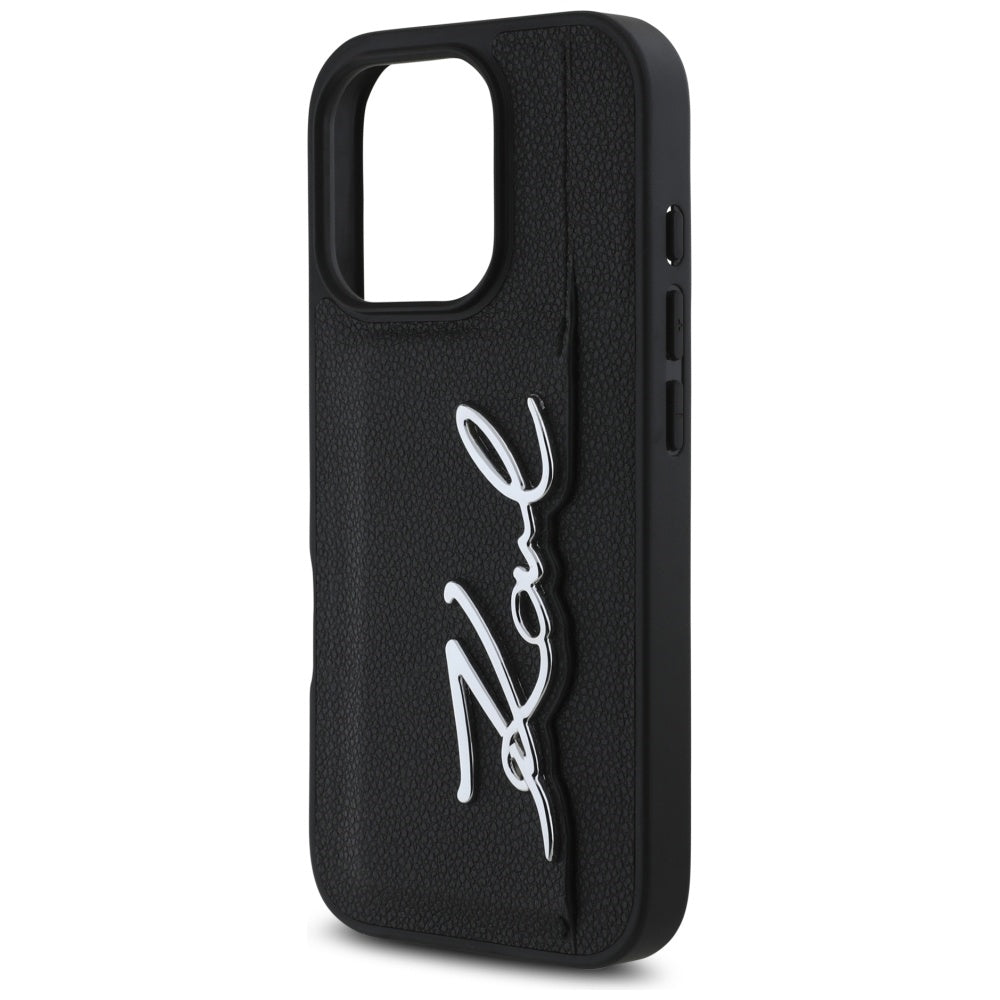 Etui til Apple iPhone 16 Pro, Karl Lagerfeld, Metal Signature, Sort
