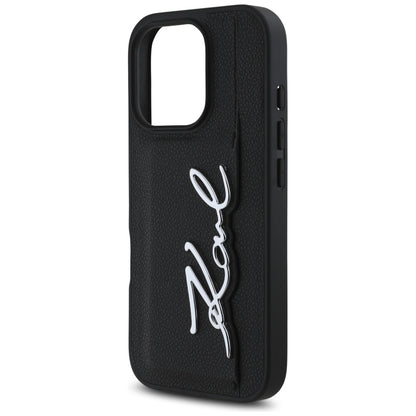 Etui til Apple iPhone 16 Pro, Karl Lagerfeld, Metal Signature, Sort