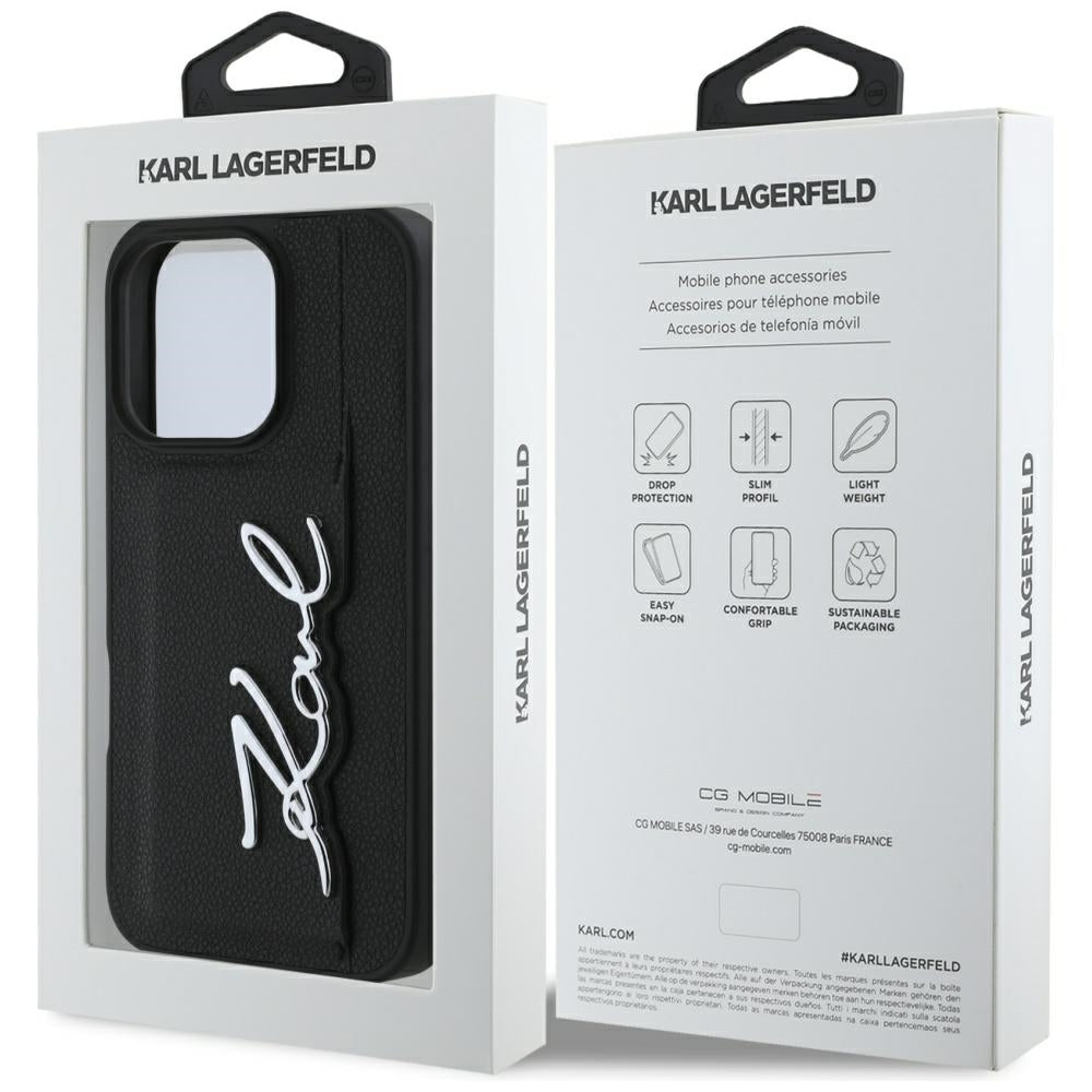 Etui til Apple iPhone 16 Pro, Karl Lagerfeld, Metal Signature, Sort